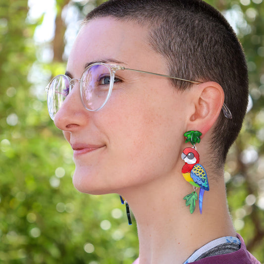 Eastern Rosella Earrings - Statement Bird Earrings
