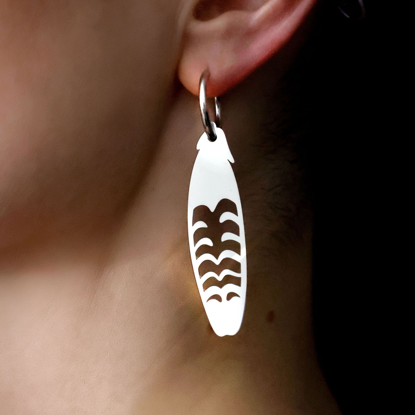 Refined Metal Editions – Red-Tailed Black Cockatoo Foraged Feather Earrings – Stainless Steel