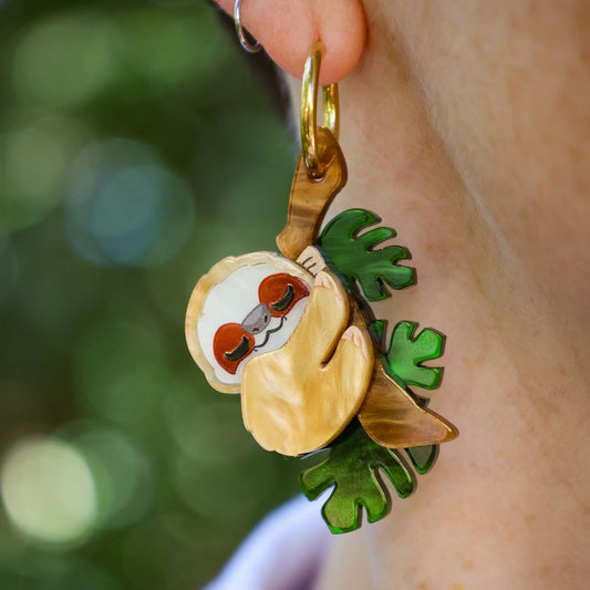 LIMITED EDITION - Sleepy Sloth Hoop Earrings - Handmade Animal Earrings