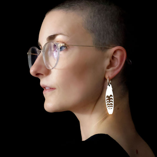 Refined Metal Editions – Red-Tailed Black Cockatoo Foraged Feather Earrings – Stainless Steel