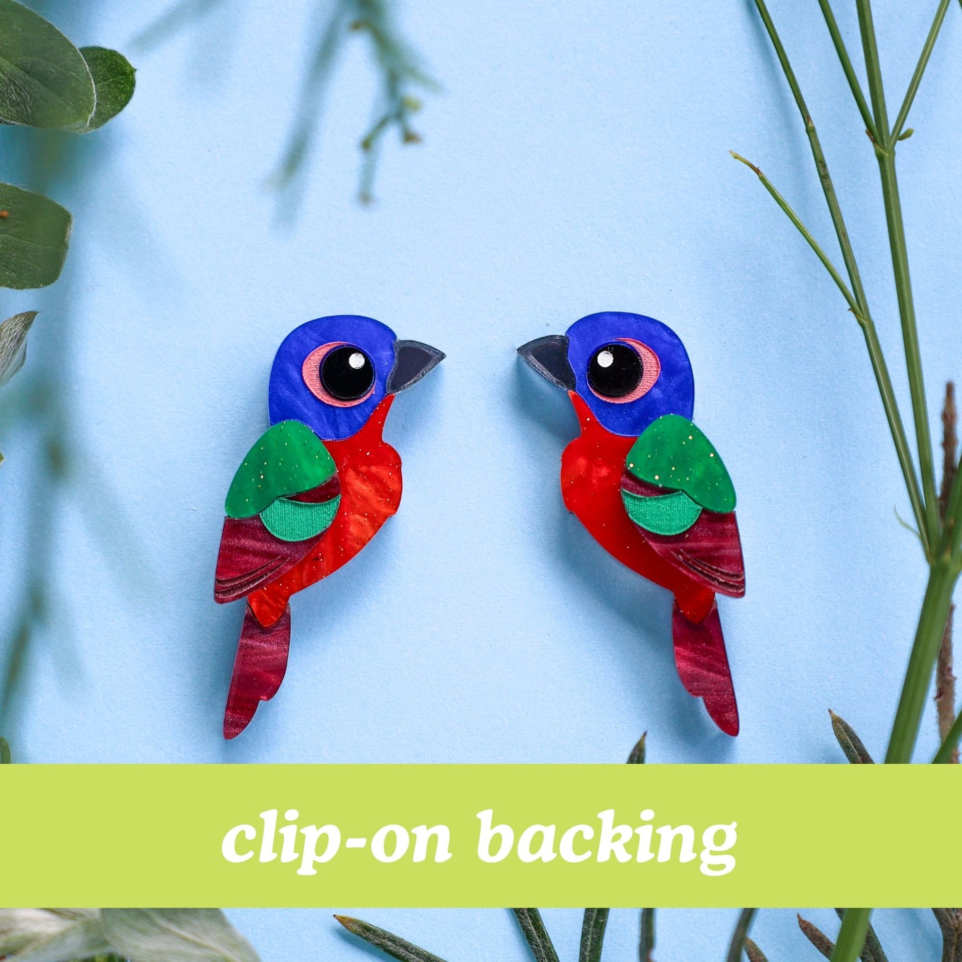 BINKABU - Handmade Painted Bunting Stud Earrings - North American Birds
