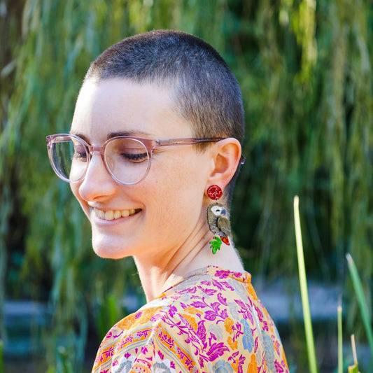 BINKABU African Grey Parrot handmade acrylic bird earrings