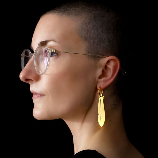Refined Metal Editions – Sulphur-Crested Cockatoo Foraged Feather Earrings – 18k Gold-Plated