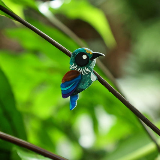 BINKABU Tūī studs handmade acrylic bird earrings