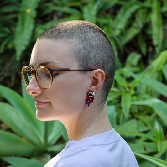 BINKABU Scarlet Macaw Handmade Acrylic Bird Earrings