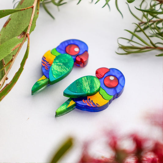 BINKABU Rainbow Lorikeet Studs handmade acrylic bird earrings