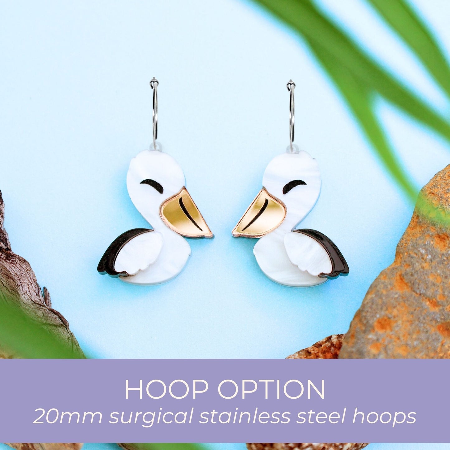 BINKABU Pelican Studs handmade acrylic bird earrings