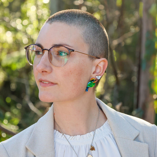 BINKABU Rainbow Bee-Eater handmade acrylic bird earrings