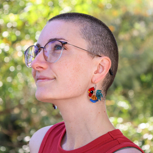 Rooster Hoops - Handmade Bird Earrings