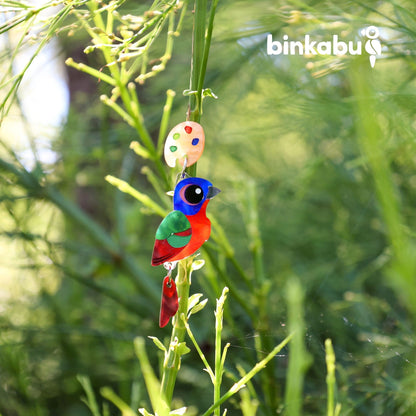 BINKABU - Handmade Painted Bunting Dangle Earrings - North American Birds