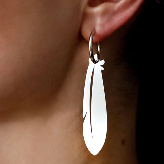 Refined Metal Editions – Sulphur-Crested Cockatoo Foraged Feather Earrings – Stainless Steel