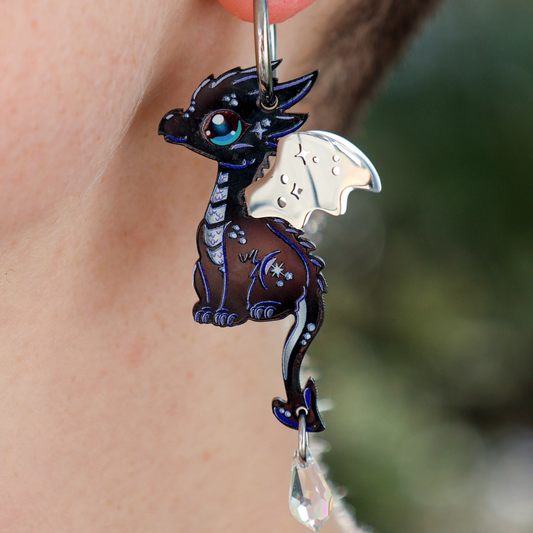COSMO - 3D Dragon Earrings - Acrylic + Polished Stainless Steel