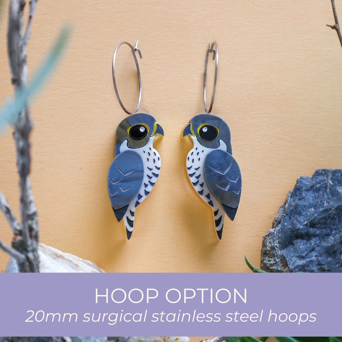 BINKABU Peregrine Falcon Studs handmade acrylic bird earrings