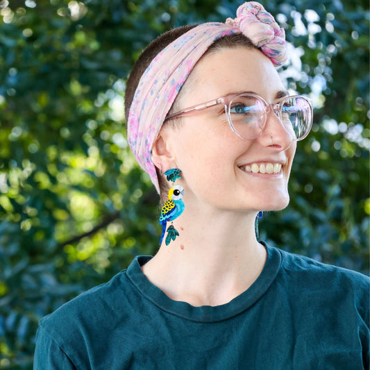 BINKABU Pale-Headed Rosella handmade acrylic bird earrings