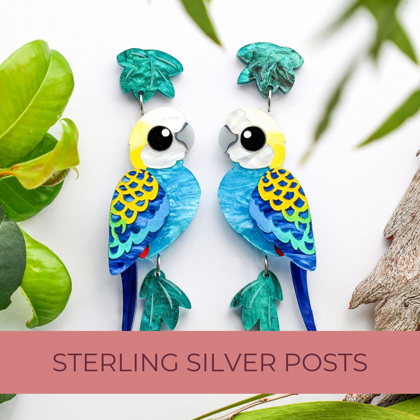 BINKABU Pale-Headed Rosella handmade acrylic bird earrings