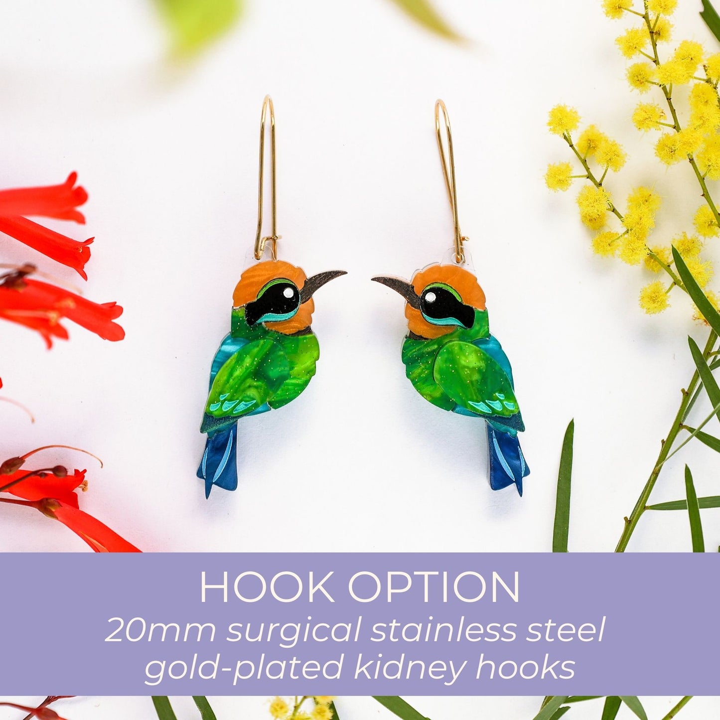 BINKABU Rainbow Bee-Eater handmade acrylic bird earrings