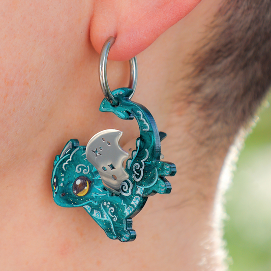 GALAXA - 3D Dragon Earrings - Acrylic + Polished Stainless Steel