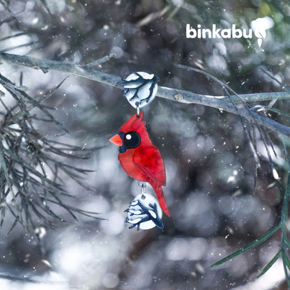BINKABU - Northern Red Cardinal Dangle Earrings - North American Songbirds