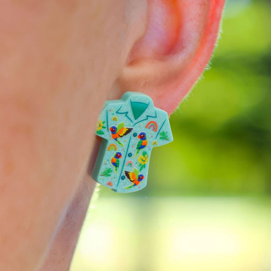 Bird Shirt Stud Earrings - Rainbow Lorikeets Print - 2026 Birthday Collection