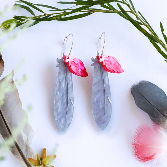 BINKABU Foraged Feathers - Galah Cockatoo handmade acrylic bird earrings