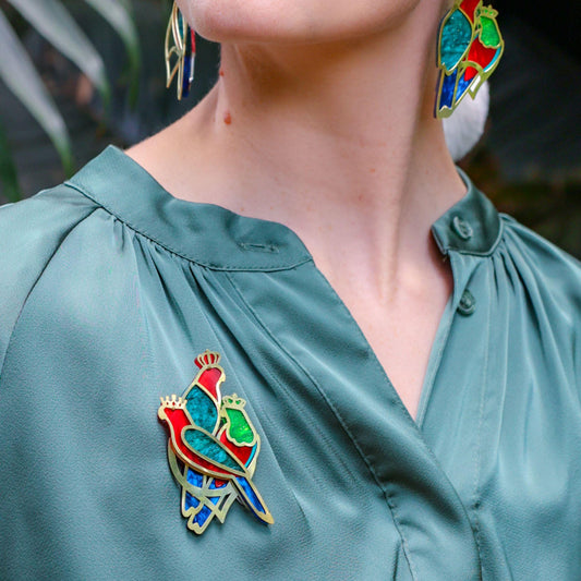 LIMITED EDITION: Three Wise King Parrots Brooch - 2025 Christmas Collection