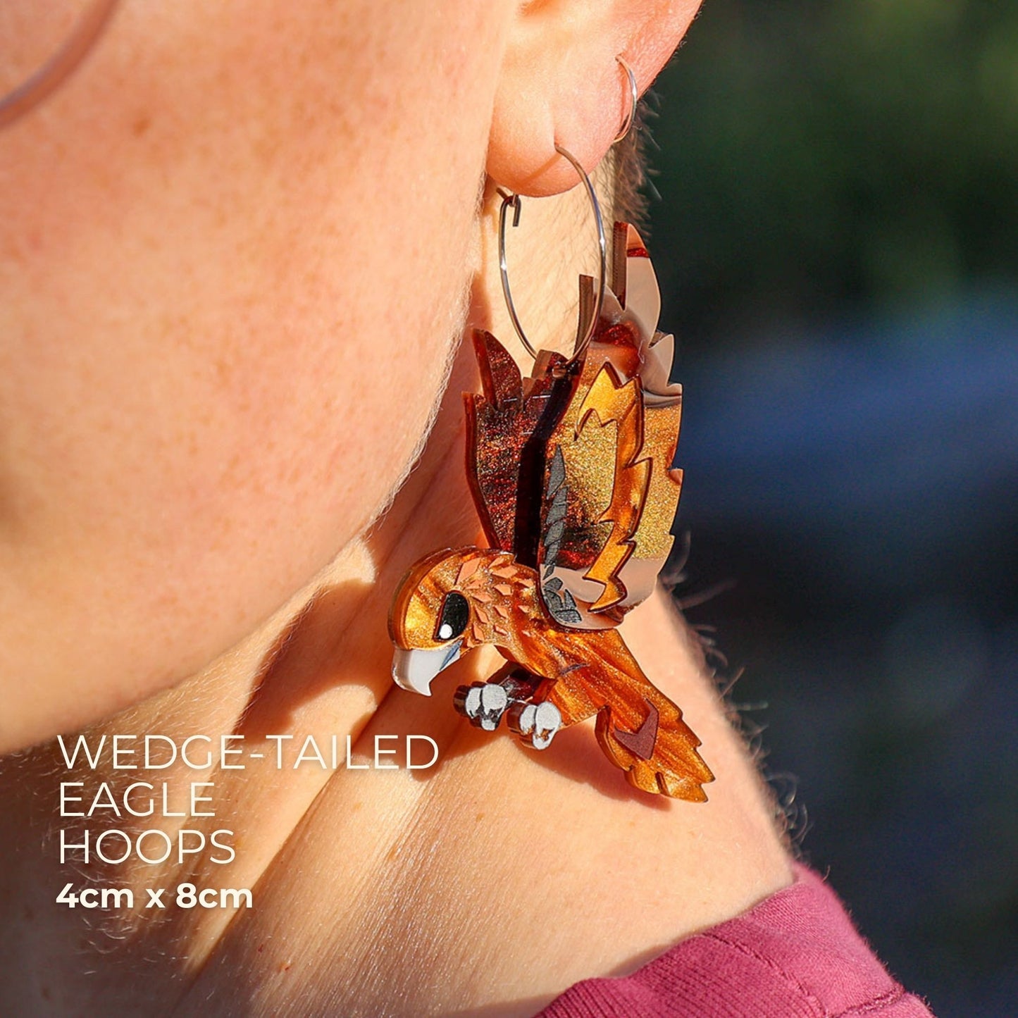 BINKABU Wedge-Tailed Eagle Hoops handmade acrylic bird earrings