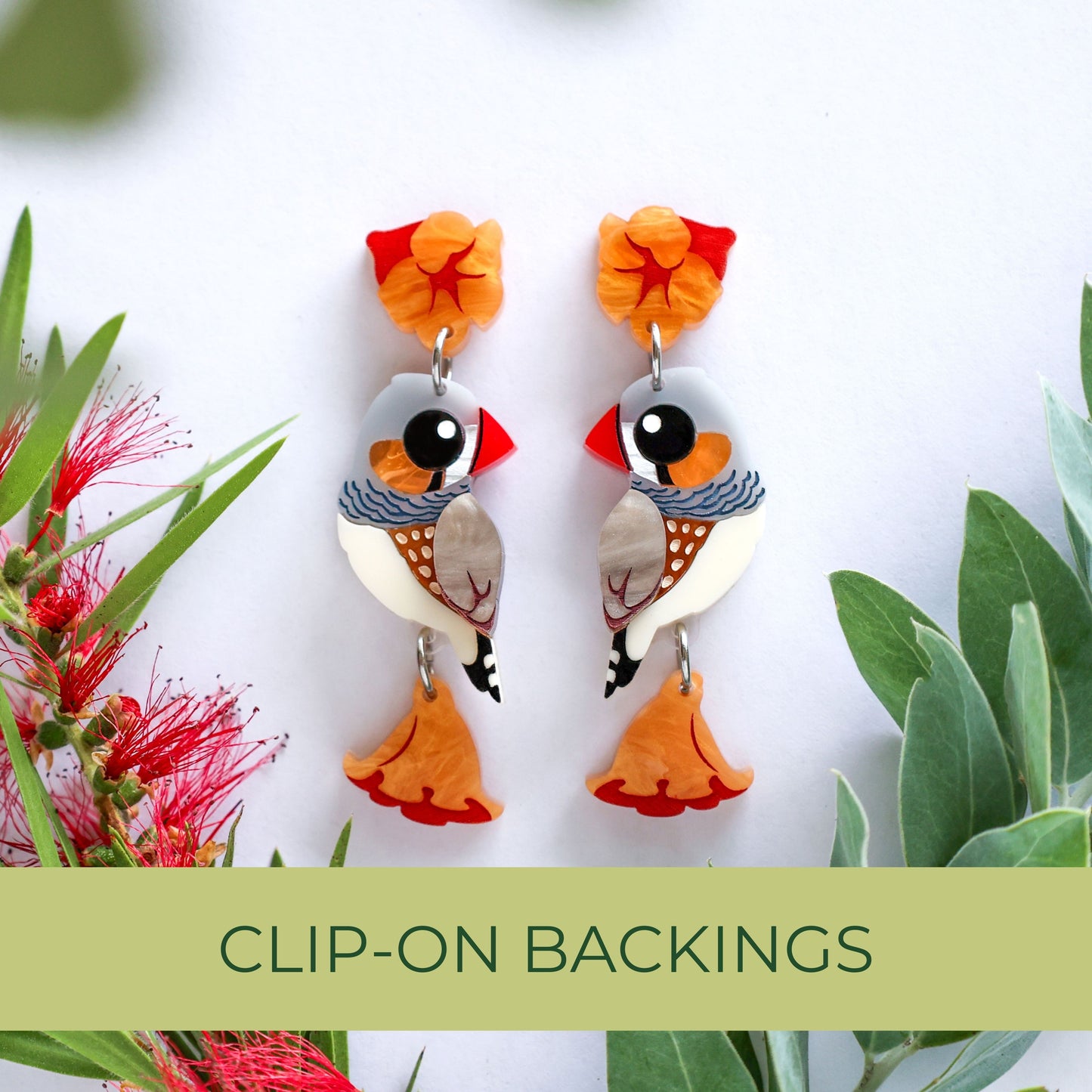 BINKABU Zebra Finch Handmade Acrylic Bird Earrings