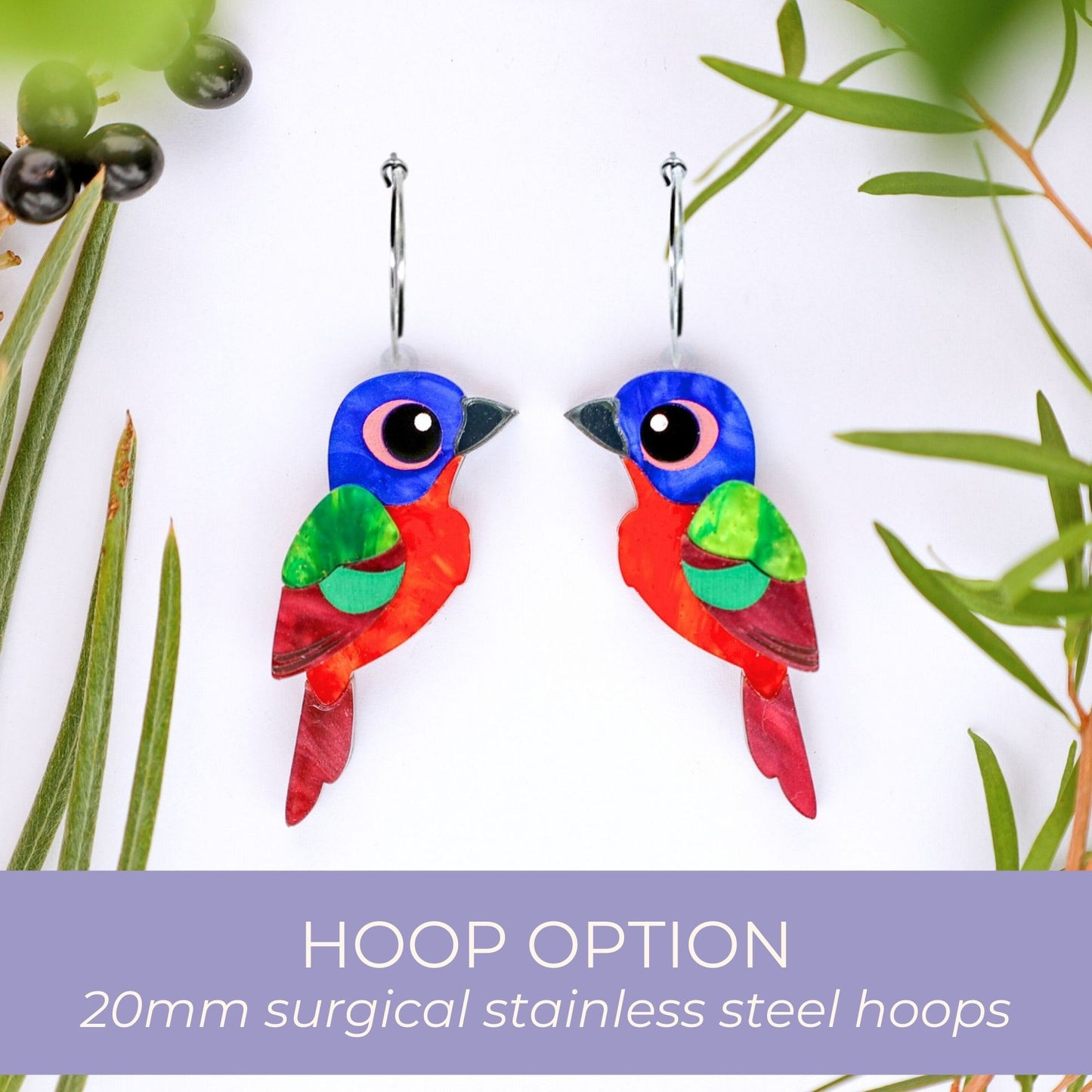 Painted Bunting Studs - North American Bird Earrings