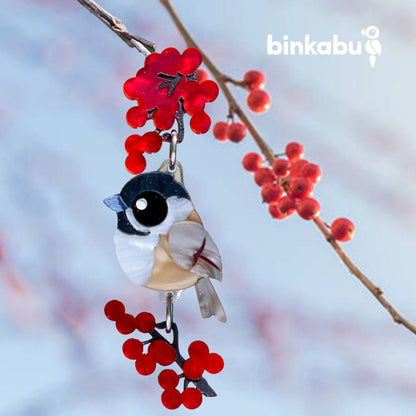 BINKABU - Black-capped Chickadee Dangle Earrings - North American Songbirds