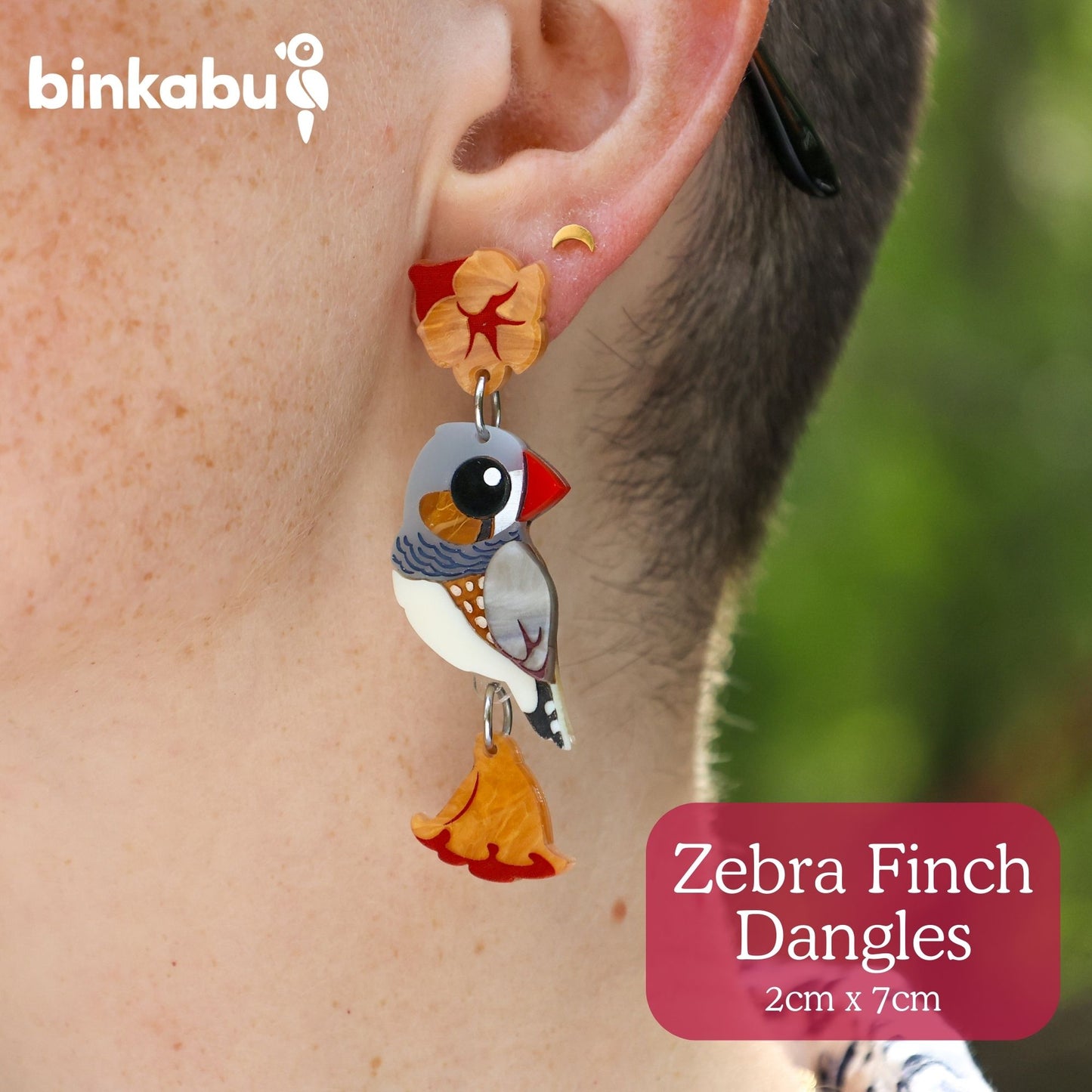 BINKABU Zebra Finch Handmade Acrylic Bird Earrings