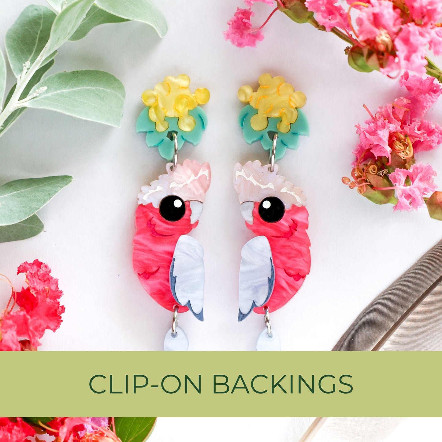 BINKABU Galah handmade acrylic bird earrings
