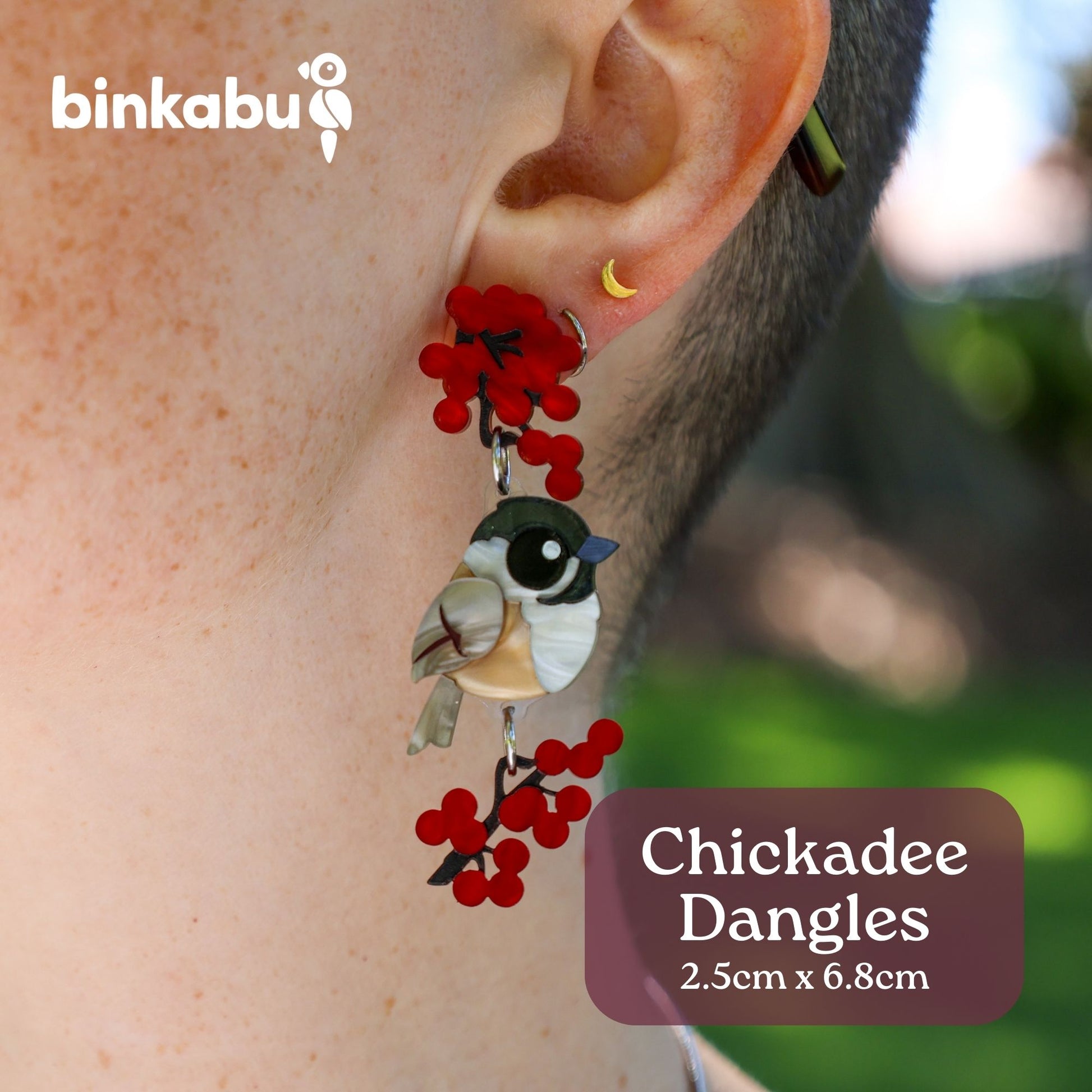 BINKABU - Black-capped Chickadee Dangle Earrings - North American Songbirds