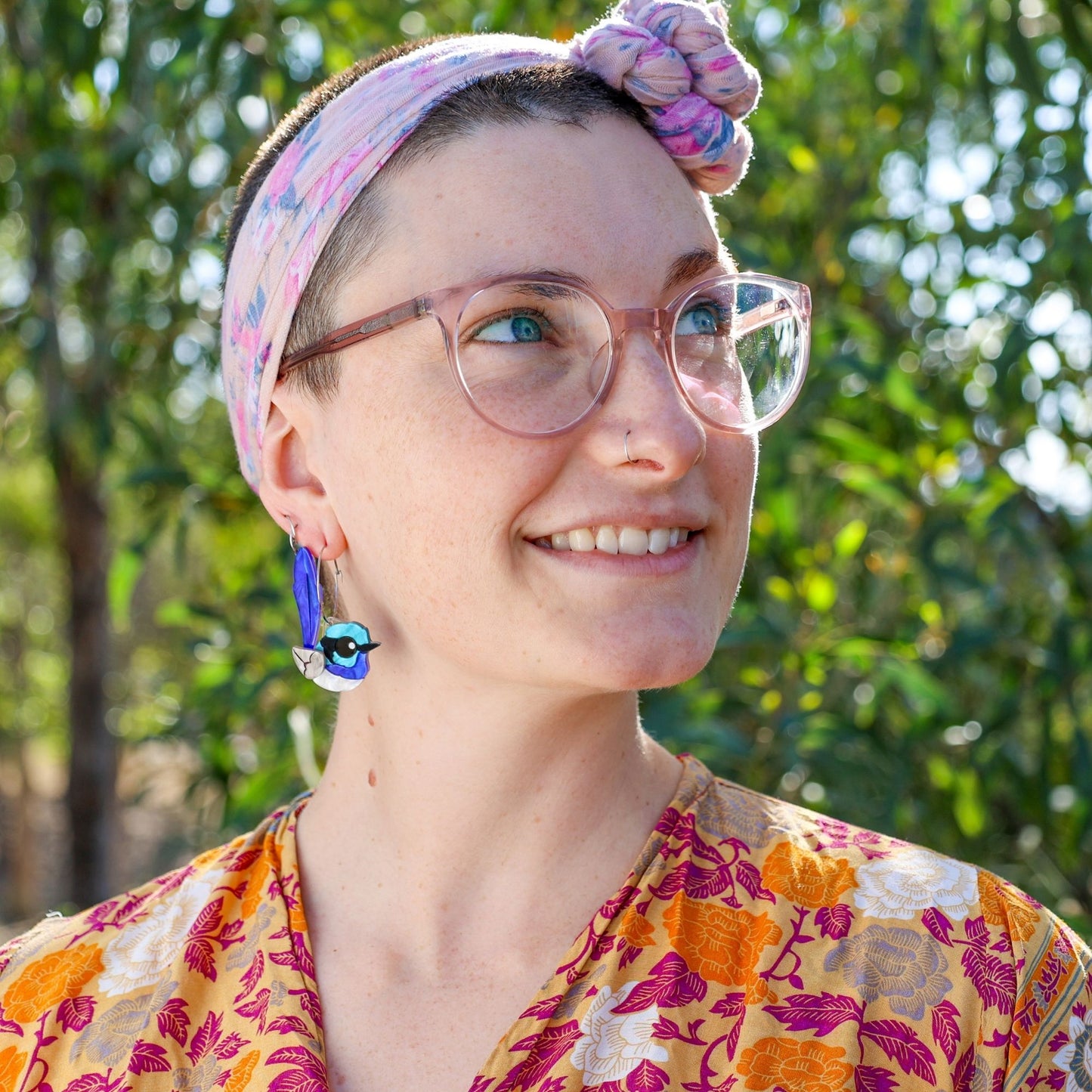 BINKABU Superb Fairywren Hoop handmade acrylic bird earrings