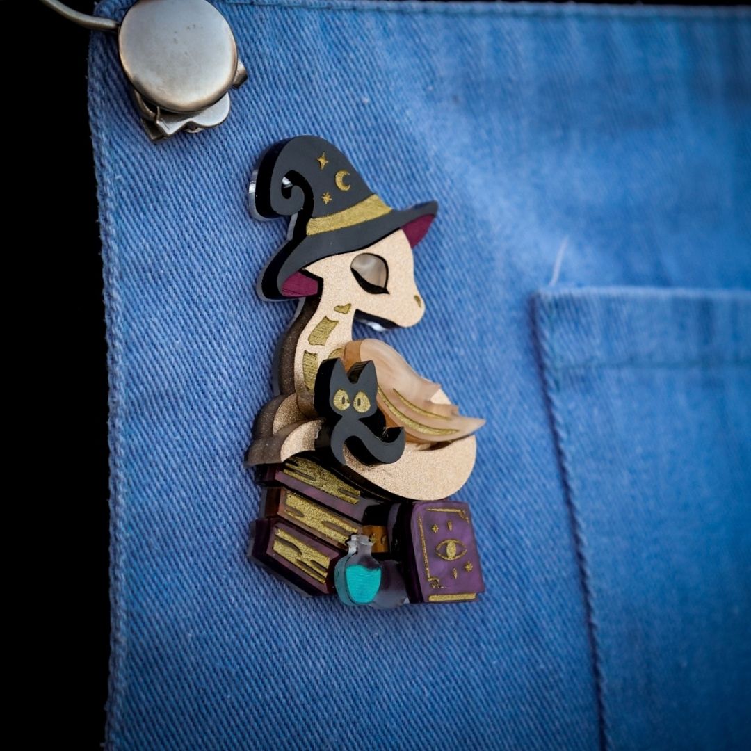 LIMITED EDITION - Sleepy Witch Dragon Brooch - Acrylic Halloween Jewellery