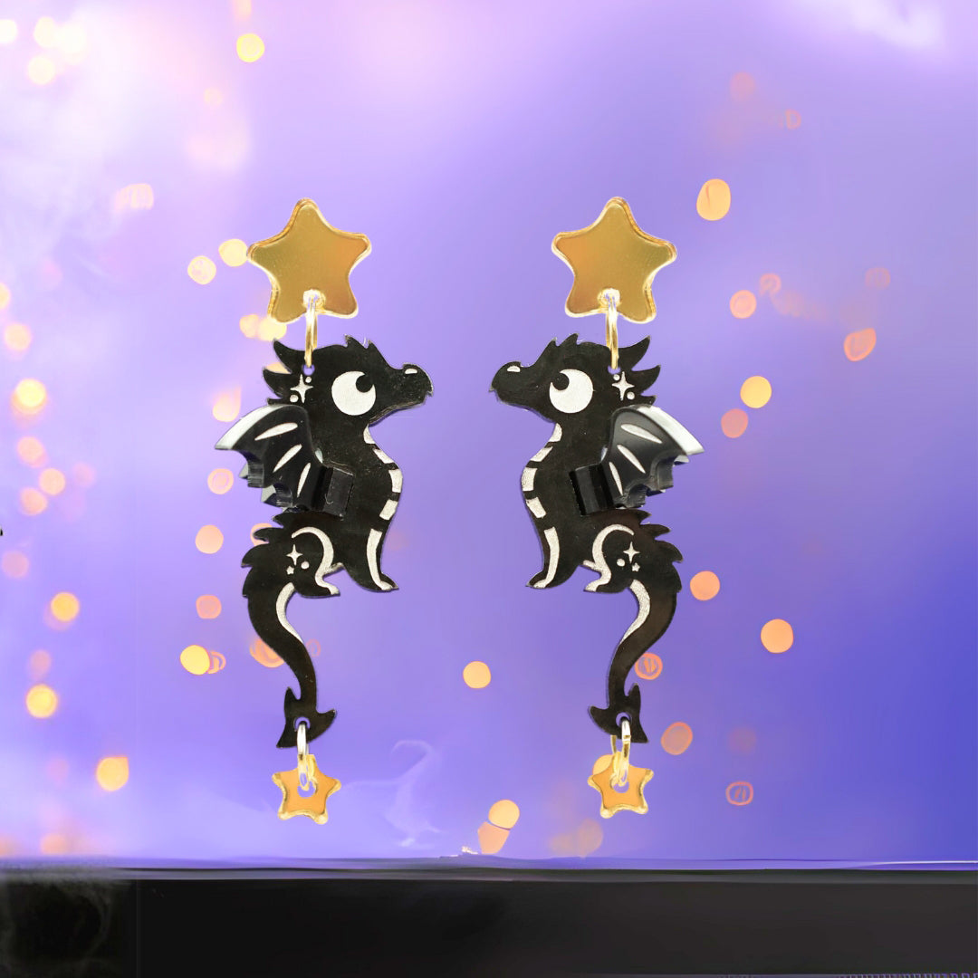 SPICE & DRAGONS - 3D ‘Cosmo’ Dangles - Handmade Acrylic Dragon Earrings