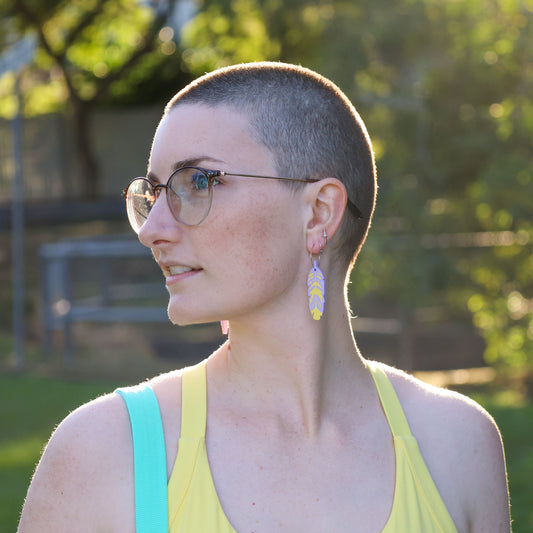 BINKABU Funky Feathers - Lavender handmade acrylic bird earrings