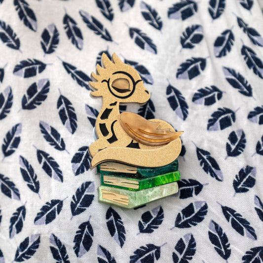 Sleepy Book Dragon Brooch - Handmade Fantasy Jewellery