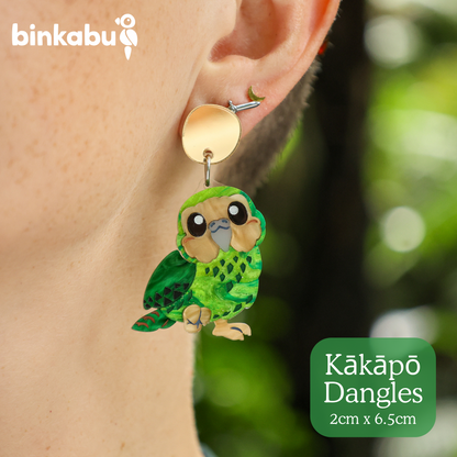 Kākāpō Earrings - New Zealand Birds