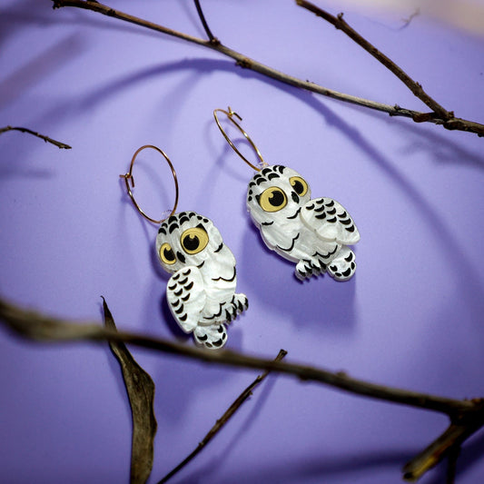 Snowy Owl Studs - Statement Bird Earrings