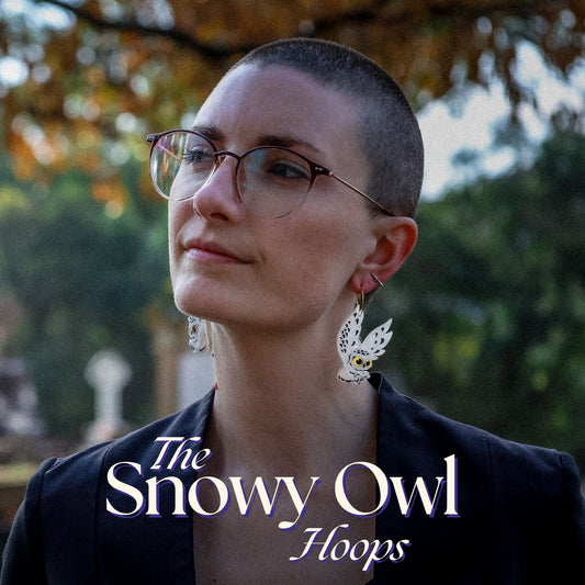 Snowy Owl Hoop Earrings - Statement Bird Earrings