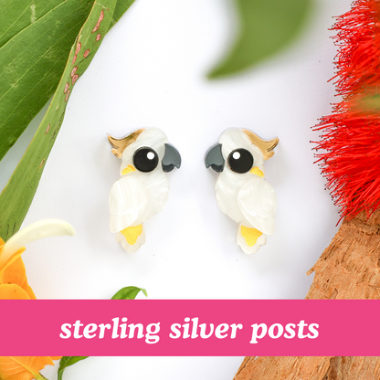 NEW Sulphur-Crested Cockatoo Studs - Statement Bird Earrings