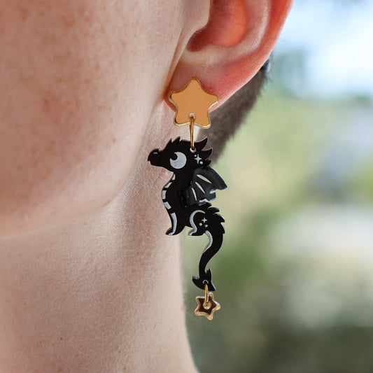SPICE & DRAGONS - 3D ‘Cosmo’ Dangles - Handmade Acrylic Dragon Earrings