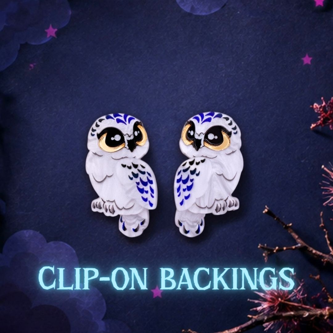 LIMITED EDITION - Snowy Owl Studs - Halloween Acrylic Bird Earrings