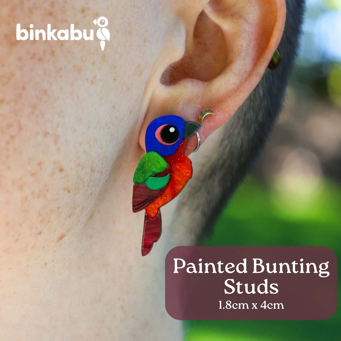 BINKABU - Handmade Painted Bunting Stud Earrings - North American Birds