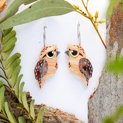 Tawny Frogmouth Earrings - Statement Bird Earrings