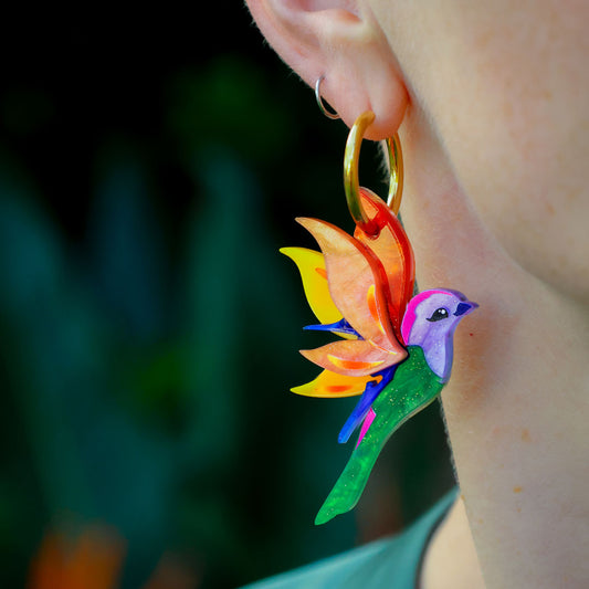 'Birds of Paradise' - Stunning Strelitzia - Handmade Bird Earrings