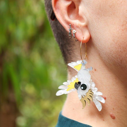 Sulphur-Crested Cockatoo Hoops - Statement Bird Earrings