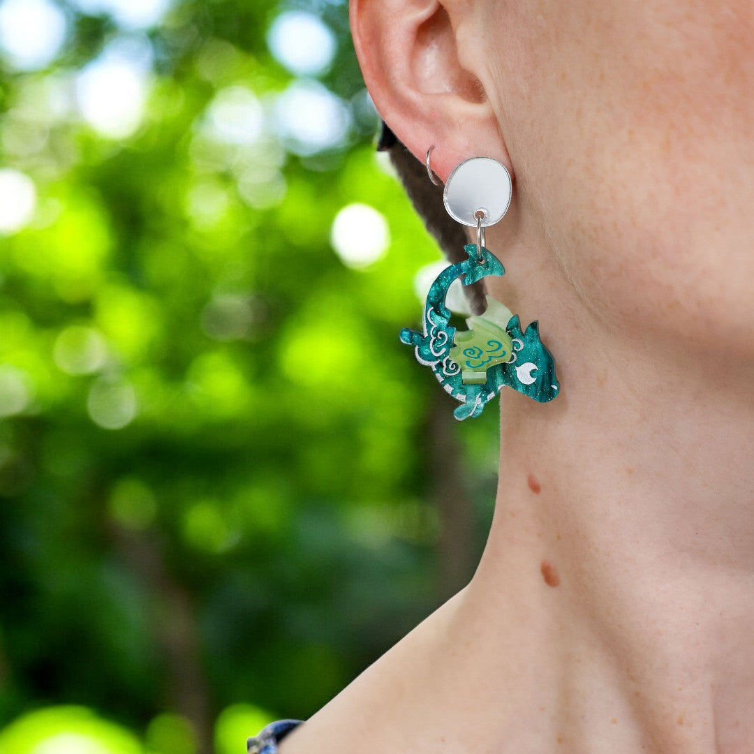 SPICE & DRAGONS - 3D 'Galaxa' Dangles - Handmade Acrylic Dragon Earrings