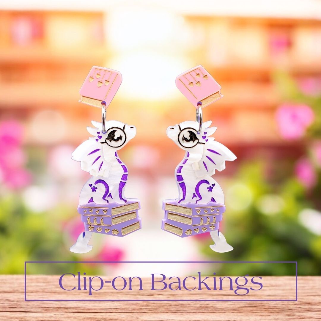 SPICE & DRAGONS - Romance-Reading 3D Book Dragon Earrings - Handmade Acrylic Dragon Earrings