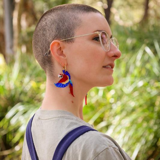 Handmade macaw earrings BINKABU bird jewellery